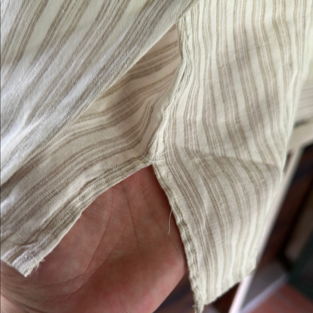 Linen Lands’ End Striped Button Down Shirt Sz 12 - Picture 8 of 13